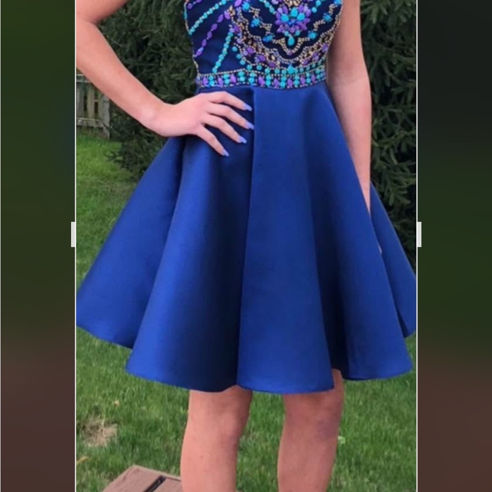 Blue Embellished Fit and Flare Dress - Homecoming or Party Perfect!
